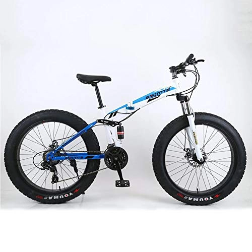 Folding Bike : XNEQ 4.0 Widened Mountain Bike with Large Tires, Foldable, Beach Snowmobile, Dual-Shock Dual Disc Brakes, Soft Tail, 26-Inch-7 / 21 / 24 / 27 / 30 Speed, 3, 24 Speed