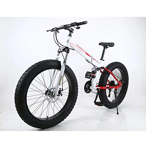 Folding Bike : XNEQ 4.0 Widened Mountain Bike with Large Tires, Foldable, Beach Snowmobile, Dual-Shock Dual Disc Brakes, Soft Tail, 26-Inch-7 / 21 / 24 / 27 / 30 Speed, 4, 30 Speed