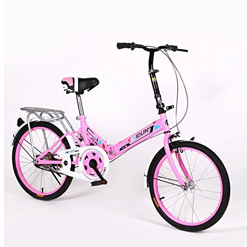 Folding Bike : XQ 1620URE 20 Inches Folding Bike Single Speed Bicycle Men And Women Bike Adult Children's Bicycle (Color : Pink)