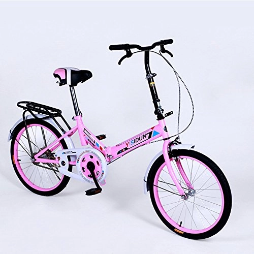 Folding Bike : XQ 20 Inches Folding Bike Single Speed Bicycle Men And Women Bike Adult Children's Bicycle (Color : Pink)