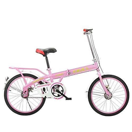Folding Bike : XQ F380 Pink Girls Folding Bike Ultralight Portable 20 Inches Single Speed Adult Bicycle