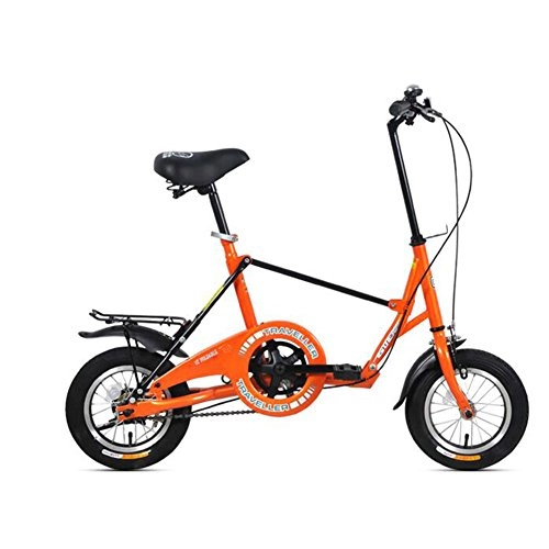Folding Bike : XQ F51 12 Inches Single Speed Adult Folding Bike Damping Student Car Children's Bicycle (Color : Orange)