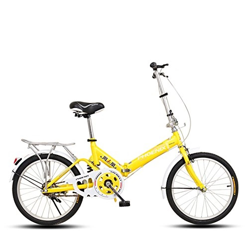 Folding Bike : XQ F514 16 Inches Single Speed Adult Folding Bike Damping Student Car Children's Bicycle (Color : Yellow)