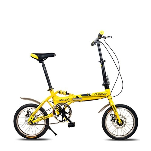 Folding Bike : XQ F514 16 Inches Single Speed Adult Folding Bike Damping Student Car Children's Bicycle Yellow