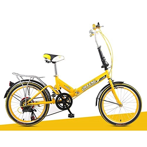 Folding Bike : XQ XQ-URE-600 20 Inches 6 Speed Adult Folding Bike Damping Student Car Children's Bicycle (Color : Yellow)