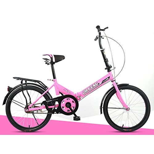 Folding Bike : XQ XQ-URE-610 20 Inches Single Speed Adult Folding Bike Damping Student Car Children's Bicycle (Color : Pink)