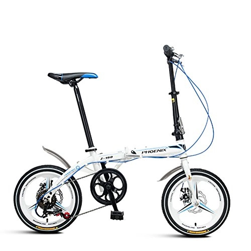 Folding Bike : XQ Z160 Foldable Bicycle Variable Speed 16 Inch Adult Portable Bicycle (Color : White)
