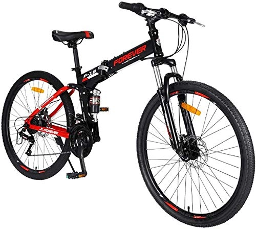 Folding Bike : XRQ 26In Folding Mountain Bike Folding City Bike 24 Speed Mountain Bike for Adult, Double Disc Brake, Black