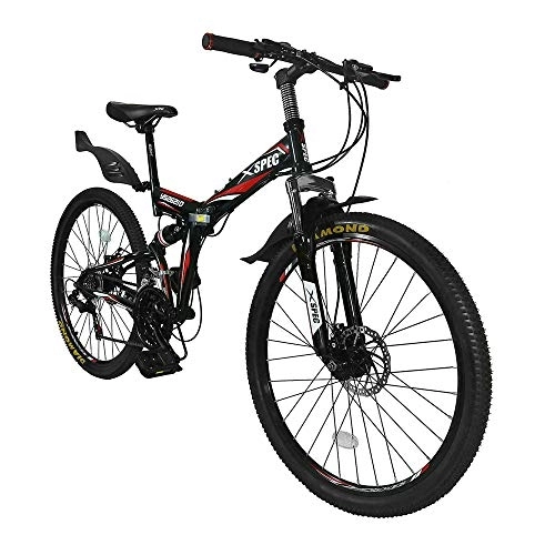 Folding Bike : Xspec 26" 21 Speed Folding Mountain Bike Bicycle Trail Commuter Shimano Black- for Adults / Men & Women