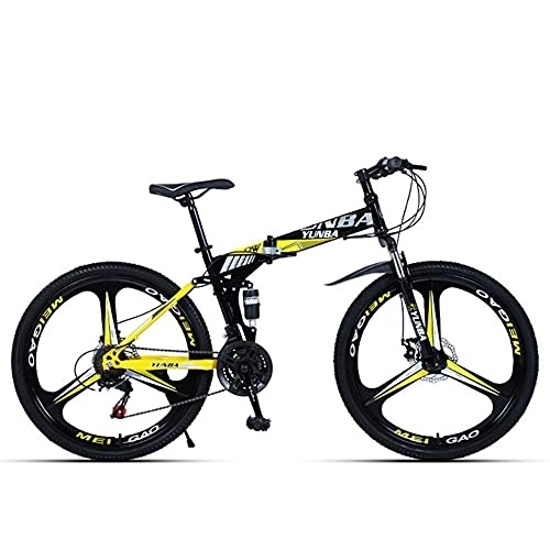 Folding Bike : XUDAN Mountain Bike, 24 / 26 Inch Full Suspension Folding Cross-Country Road Mountain Bike, 21 / 24 / 27 / 30-Speed High-Carbon Steel Double Disc Brake Thick Tires Are Easy To Assemble