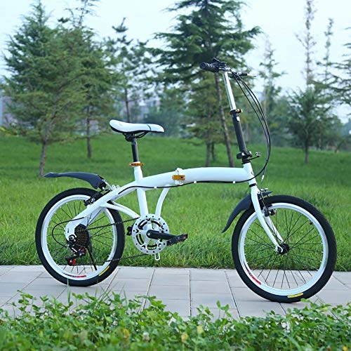 Folding Bike : XUELIAIKEE 20 Inch Folding Bike With Double Disc Brakes Bicycle, Carbon Fiber Frame City Road Bicycle Mini Compact Bike Urban Commuters For Adult Teens-White 20 Inch