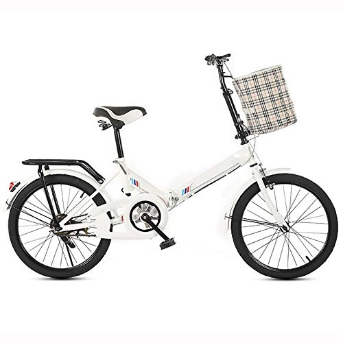 Folding Bike : XUELIAIKEE Folding Bike For Adults, 20 Inch Carbon Steel Commuter Bicycle, City Bike Lightweight Portable Student Bicycle Compact Bike With Dual Brakes And Basket-White 20 Inch