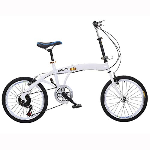 Folding Bike : XUELIAIKEE Folding Commuter Bicycle 20 Inch, Carbon Steel Foldable Bike Compact Commuter Bicycle 6-speed Gears Urban Road Bicycle For Adults Men Women-White 20 Inch