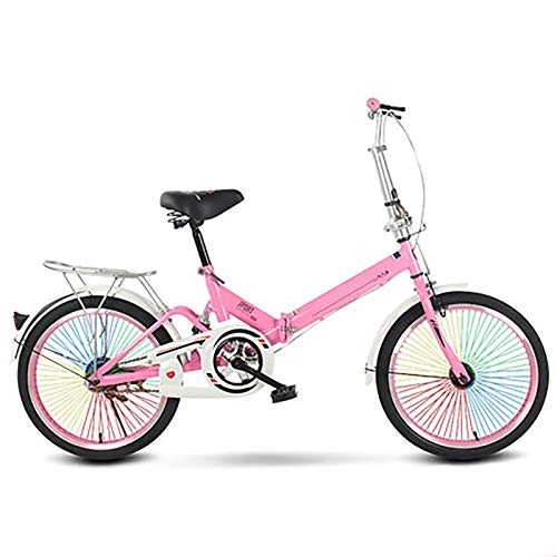 Folding Bike : XUELIAIKEE Lightweight Folding Bicycle 20 Inch Single Speed Bike, Aluminum Frame Fixed Gear Bike Urban Commuter Bicycles Adult With Dual Brakes & Colored Spoke Wheel-Pink 20 Inch