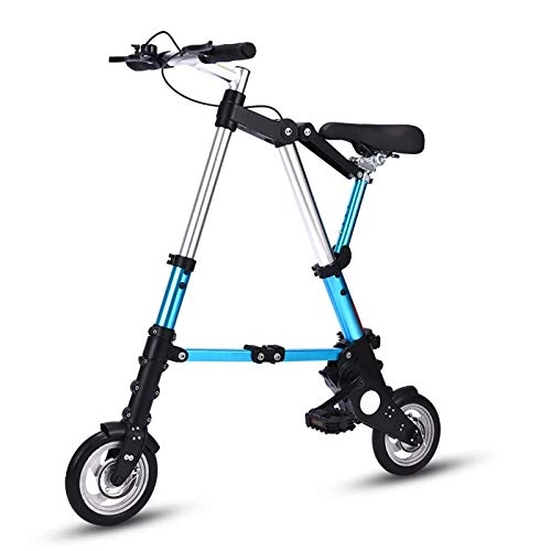 Folding Bike : XUELIAIKEE Mini Compact Folding Bike For Adult, Ultra Light 8 Inch Bicycle Portable Aluminum Alloy Frame Bike City Commuter Bike With Adjustable Comfortable Seat-Blue 8 Inch