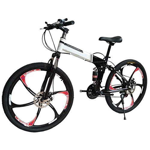 Folding Bike : XWDQ Double Disc Brakes Double Shock Absorption Foldable One Wheel Adult Men And Women Mountain Bike(Black), 24speed