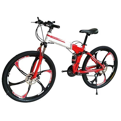 Folding Bike : XWDQ Double Disc Brakes Double Shock Absorption Foldable One Wheel Adult Men And Women Mountain Bike(Red), 27speed