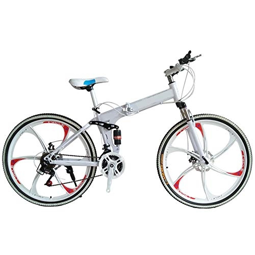 Folding Bike : XWDQ Double Disc Brakes Double Shock Absorption Foldable One Wheel Adult Men And Women Mountain Bike(White), 27speed