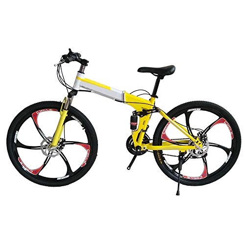 Folding Bike : XWDQ Double Disc Brakes Double Shock Absorption Foldable One Wheel Adult Men And Women Mountain Bike(Yellow), 30speed
