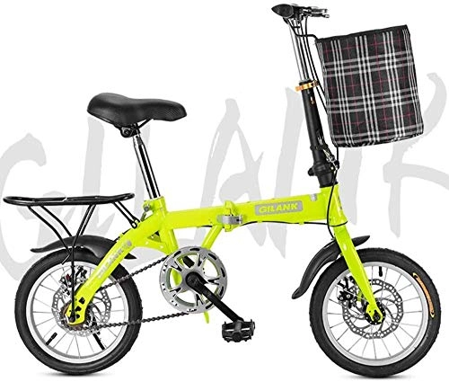 Folding Bike : XXCZB Folding Bikes 20 Lightweight Folding City Bicycle Bike Double Disc Brake with front basket and rear tailstock-Yellow_20Inch