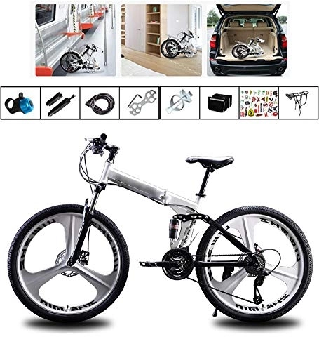 Folding Bike : XYQCPJ 26 inch Mountain Folding Bike, 27 Speed Double Shock Absorption Portable Adult Bicycle Men And Women Road Bikes Double Disc Brake Safety Suitable For Daily Travel 140-185cm