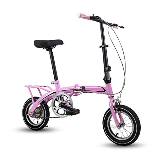 Folding Bike : XYSQ Foldable Bicycles 12", Ultra-lightweight Single-speed Adult Portable Men and Women Mountain Bike, Folded in 15 Seconds (Black) (Color : Pink)