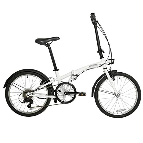 Folding Bike : Xywh Portable ultralight bicycle small speed change lightweight men and women 20 inch folding bike 6 speed V brake high carbon steel frame bicycle (Color : White, Size : 20in)
