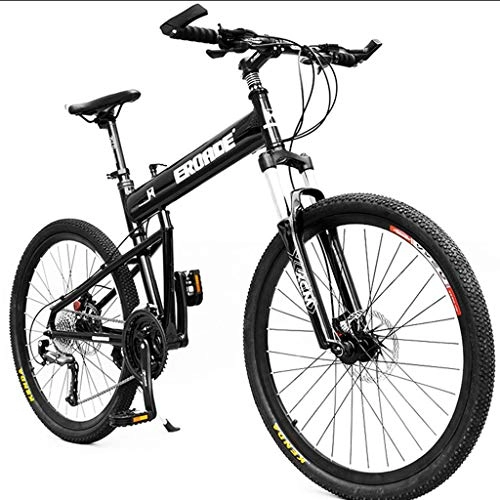 Folding Bike : XZBYX Mountain Bike Full Folding Aluminum Alloy Off-Road Racing Equipment for Male And Female Adult Students Portable 16-Inch Frame Travel Height 135~165Cm (170 * 65 * 95CM), Black