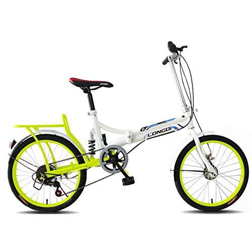 Folding Bike : XZM Folding Bicycle 20 Inch Speed Shock Portable Rear Drum Brake Small Bike, White green, 20inch