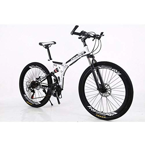 Folding Bike : XZM Mountain bike variable speed mountain bike one wheel folding shock absorption bike, White, 26 * 15.5(150-165cm)