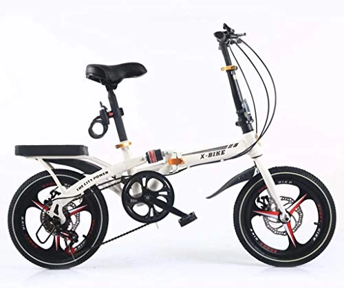 Folding Bike : Y&XF 16" Folding Bicycle Lightweight, Aluminum Folding Ebike for Adults, 6 Speed, Shock Absorber Small Portable Children's Student Bicycle, White