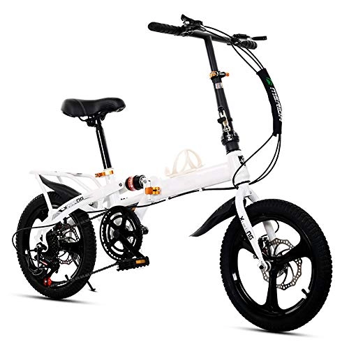 Folding Bike : Y&XF 16" Folding Speed Bicycle, Lightweight Alloy Student Folding Bike, Damping Bicycle, Shockabsorption, for Men Women And Child, White