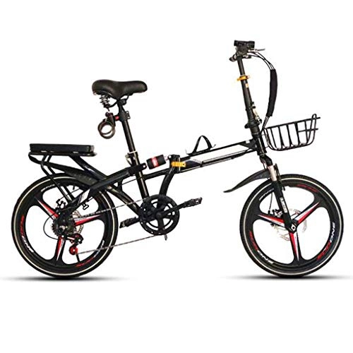 Folding Bike : Y&XF 20" Portable Folding City Bike Bicycle, Shock Dual Disc Brakes Bicycle, 6 Speed Commuter Bicycle, Mountain Bike, One Size Fits All, Man, Woman, Child, Black