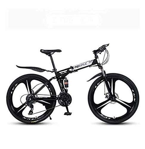 Folding Bike : Y&XF Adult mountain bike 26 inch Folding Bike, Box High Carbon Steel, Bikes MTB Full Suspension, Dual disc brake pedals PVC, Black, 24 speed