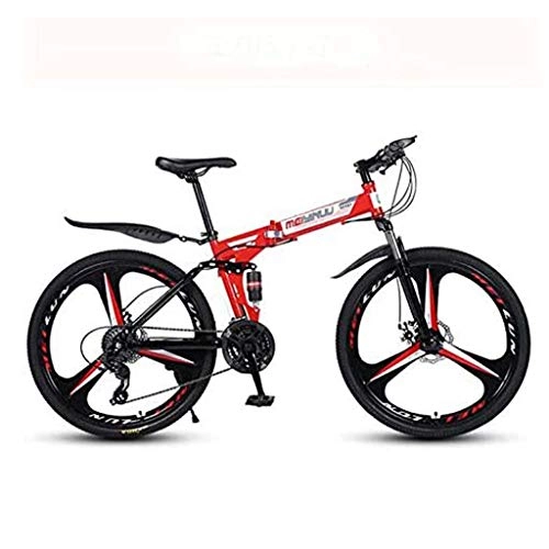 Folding Bike : Y&XF Adult mountain bike 26 inch Folding Bike, Box High Carbon Steel, Bikes MTB Full Suspension, Dual disc brake pedals PVC, Red, 21 speed