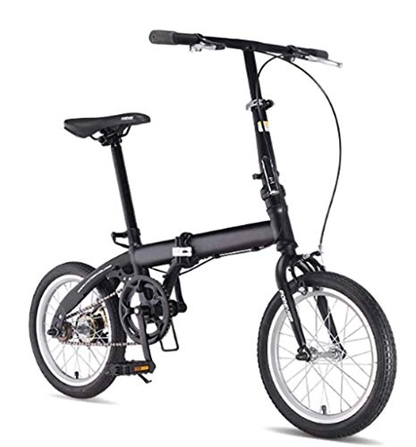 Folding Bike : Y&XF Folding City Bike, Mini Bicycles Lightweight, Classic Commuter with Adjustable Handlebar & Seat, for Unisex Adults Teens, 16 Inch Wheels, Black