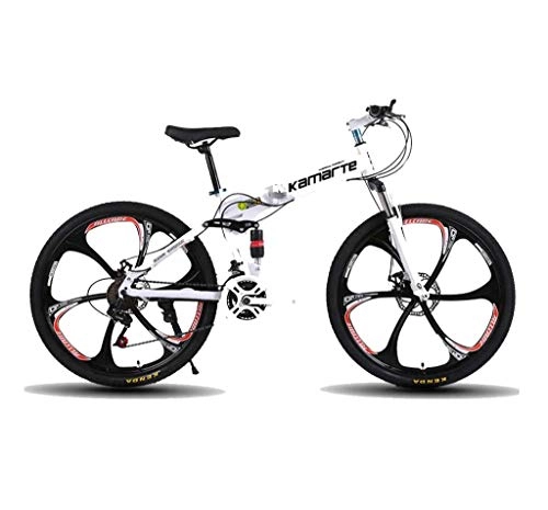 Folding Bike : Y&XF Folding Mountain Bike, 26-inch, 27-speed, variable speed, Todoterreno, Double Shock, Double Disc Brakes, bicycle for men, riding him Outdoors, Adult, White