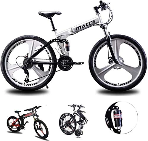 Folding Bike : Y&XF Folding Mountain Bike for Men Women, 26In Lightweight Aluminum Full Suspension Frame Bicycle, 21 / 24 / 27-Speed, Three Wheel Cruiser Dual Disc Brake, White, 24 speed