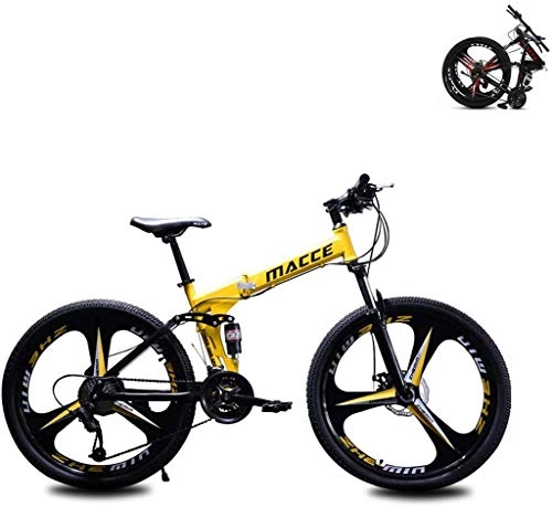 Folding Bike : Y&XF Mountain Bike Adult, 26 Inch 27 Speed Shock Dual Disc Brakes Student Bicycle, Assault Bike Folding Car, Yellow
