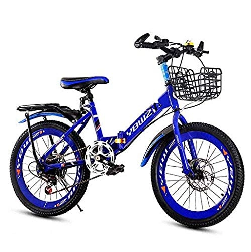 Folding Bike : Y&XF Variable Speed Mountain Bike, Lightweight Folding Bike Bicycle, Shock-Absorbing Bicycle, for Travel And Sightseeing, Blue, 22in