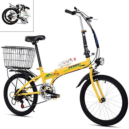 Folding Bike : Yajun Foldable Bicycle Mountain Bike Shock Absorber Student Portable Home Indoor Outdoor Road City Riding 20 Inch, Yellow