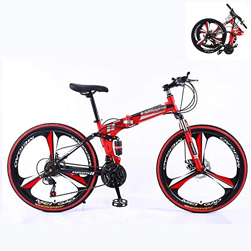 Folding Bike : YALIXI Folding mountain bike, 27 speed dual disc foldable ultra light frame, off road variable speed racing for men and women, red black