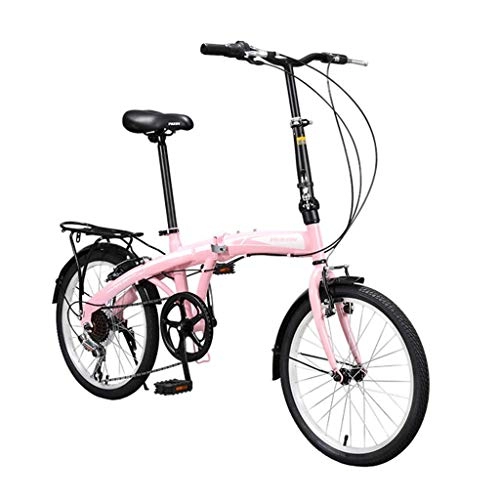 Folding Bike : yan qing shop 20in 7 Speed ​​City Folding Bikes For Adults, Compact Foldable Bicycle Road Bikes With Back, Portable Bikes Urban Commuter (Color : Pink)