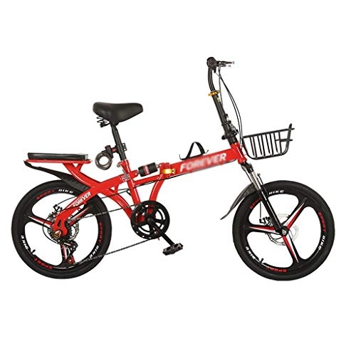 Folding Bike : yan qing shop Folding Bikes 6 Speed For Adults, Portable Folding City Bicycle 20-inch Wheels, Road Bikes With Metal Basket, Front And Rear Fenders & Disc Brake (Color : Red)