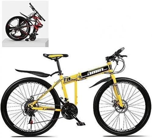 Folding Bike : YANGHAO- 24 inch Folding Mountain Bikes, High Carbon Steel Frame Double Shock Absorption 21 / 24 / 27 / 30 Speed Variable, All Terrain Quick Foldable Adult Mountain Off-Road Bicycle, Blue, 30 Speed OUZDZXC-9