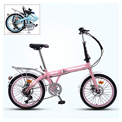 Folding Bike : YANGHAO-Adult mountain bike- Folding Adult Bicycle, 16-inch Ultra-light Portable Bicycle, 3-step Folding, 7-speed Adjustable, Front and Rear Double Disc Brakes, 4 Colors YGZSDZXC-04 ( Color : Pink )