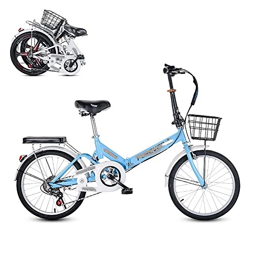 Folding Bike : YANGHAO-Adult mountain bike- Folding Adult Bicycle, 20-inch 6-speed Ultra-light Portable Men's and Women's Bicycle, Adjustable Saddle / handle Damping Spring, Commuting Bike YGZSDZXC-04 ( Color : Blue )