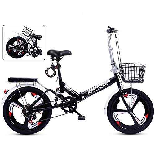 Folding Bike : YANGHAO- Folding Bicycle Women's Adult Ultralight Variable Speed Portable Light Mountain Bike Adult Male 20 inch Small Bicycle, A, 20 Inches OUZDZXC-9 (Color : Black, Size : 16 Inches)