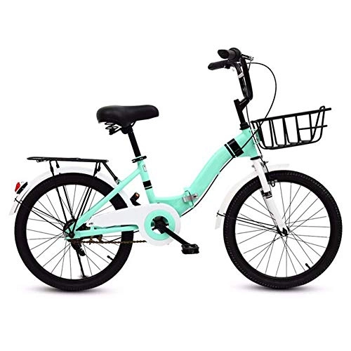 Folding Bike : YANGMAN-L 16 Inch Folding Bicycle, Student Bicycle Single Speed Disc Brake Compact Foldable Bike with front basket and Rear Carry Rack, Green