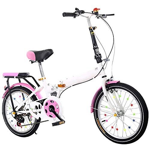 Folding Bike : YANGMAN-L 18 Inch Folding Bicycle, Ultra Light Variable Speed Portable Small Student Male Bicycle Folding Carrier Bicycle Bike, pink white